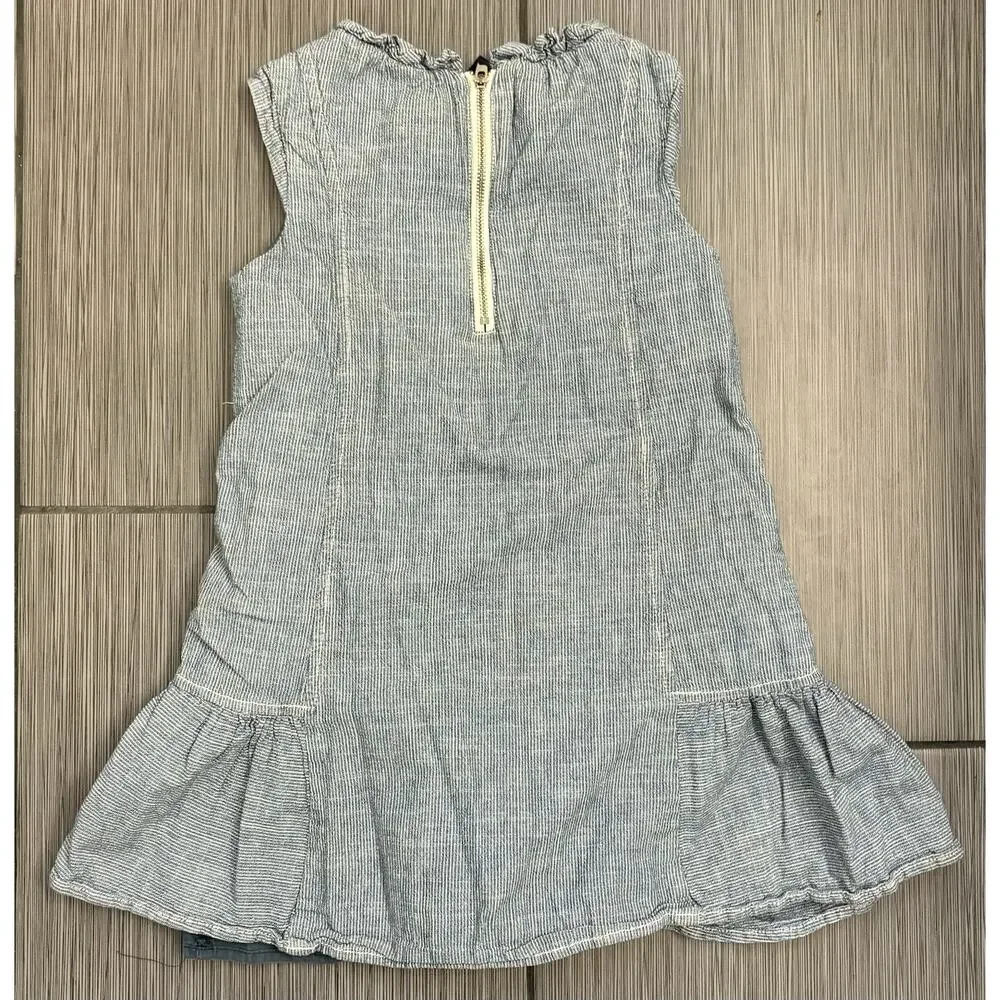Crewcuts Shift Dress Blue/White Stripe Ruffle Neck Size 5 Lined